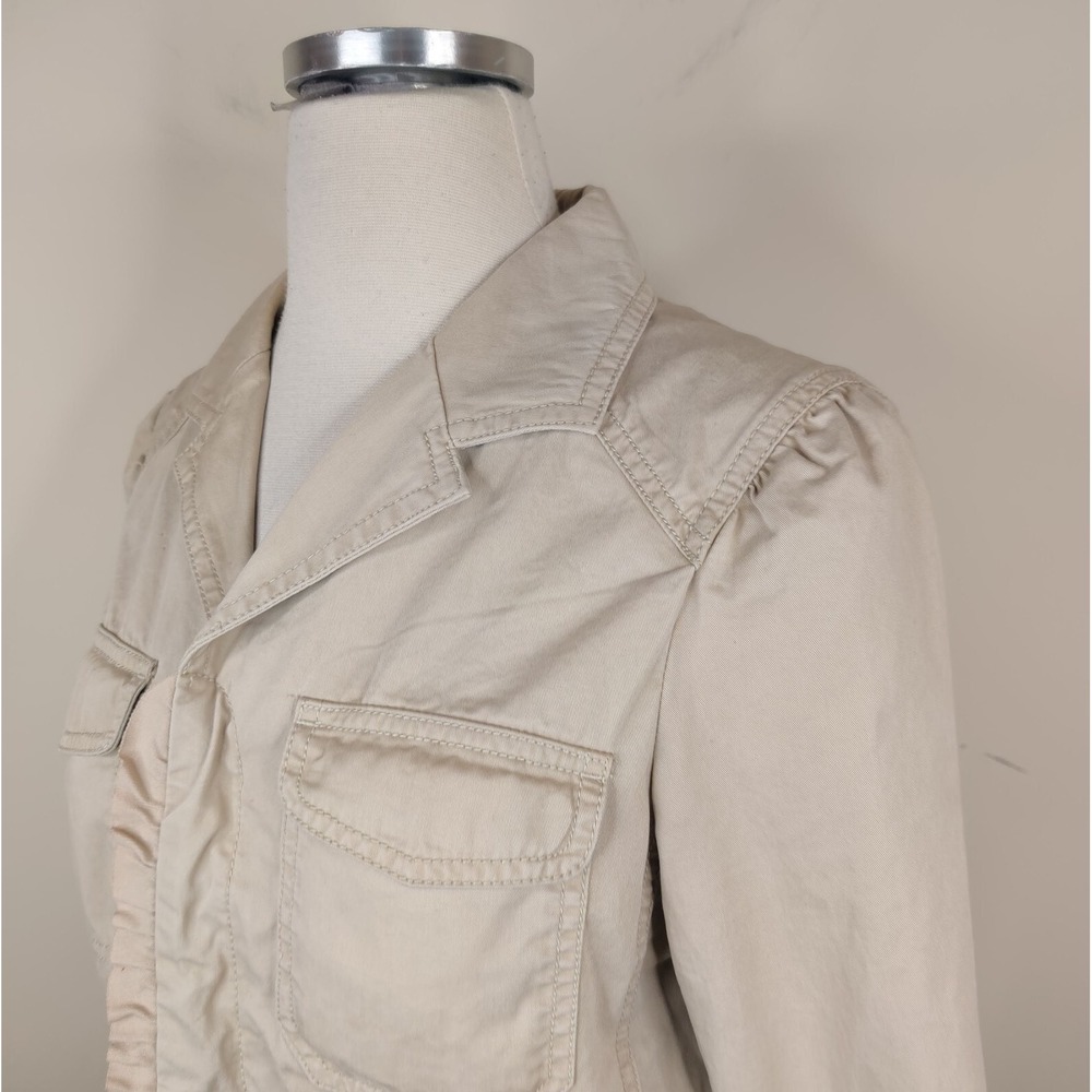 Ann Taylor Loft Jacket Khaki Tan Cotton Button Up Ruffled - Picture 6 of 10